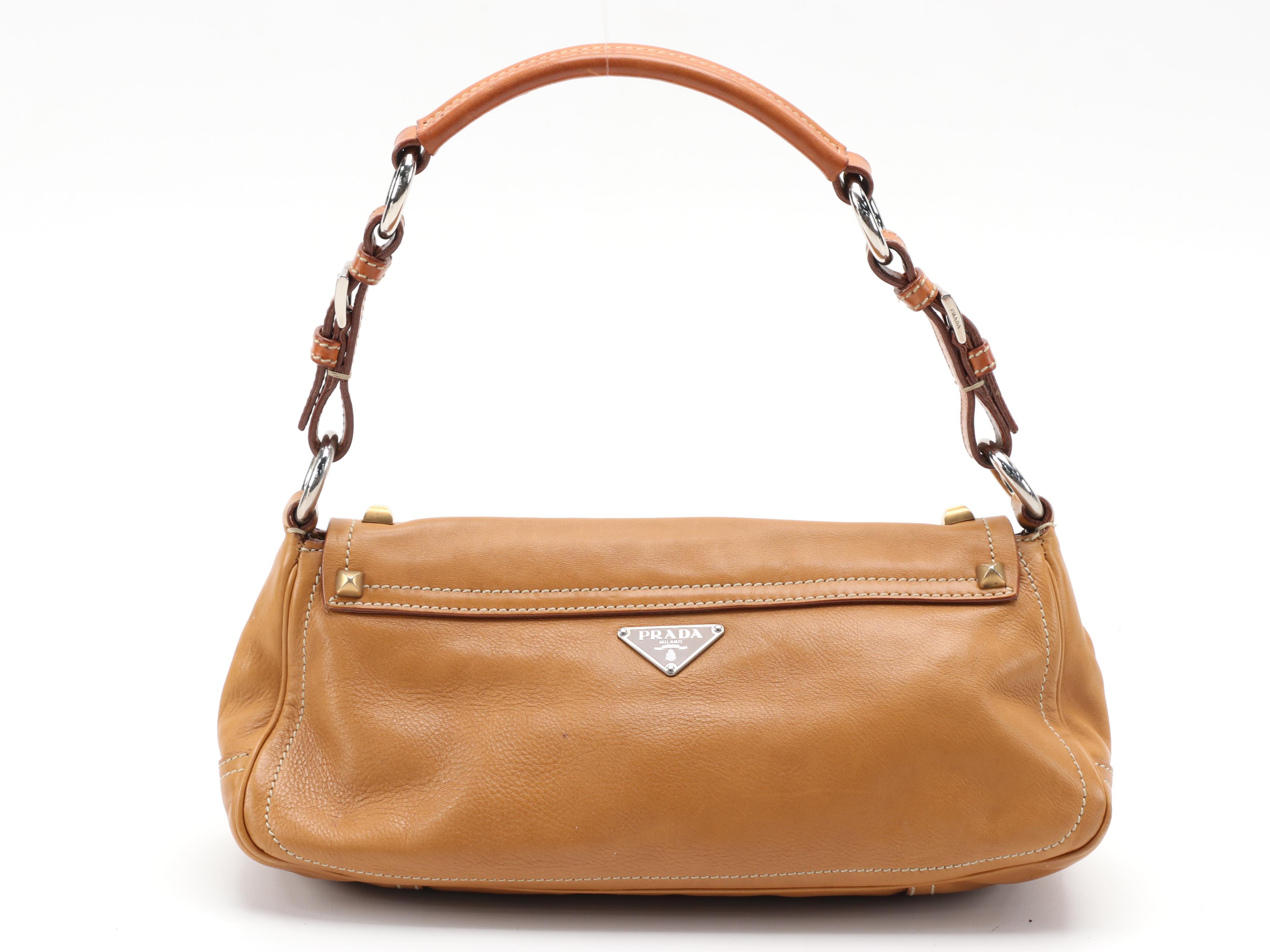 Prada Honey Leather Mixed Metal Studded Baguette