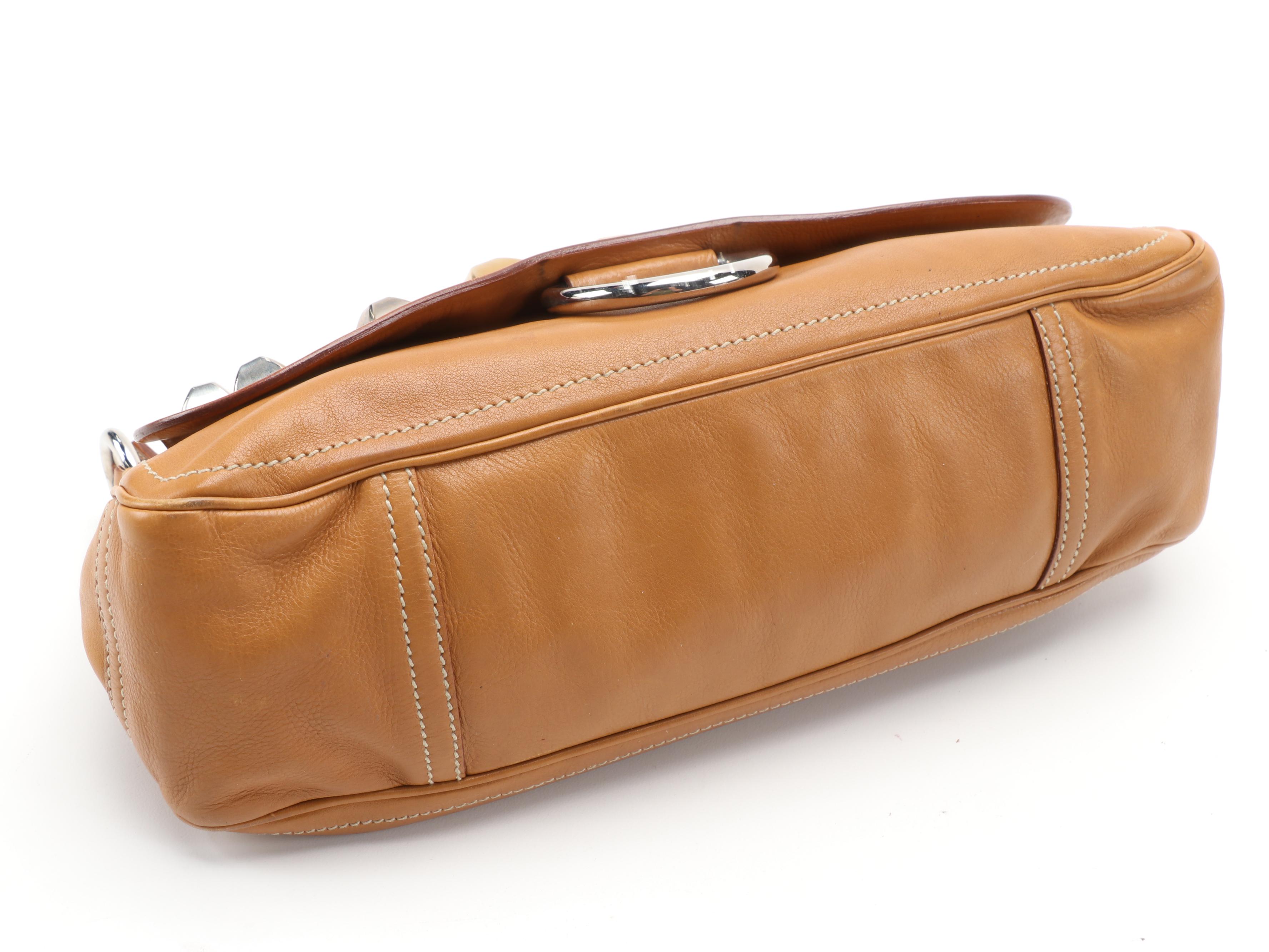 Prada Honey Leather Mixed Metal Studded Baguette