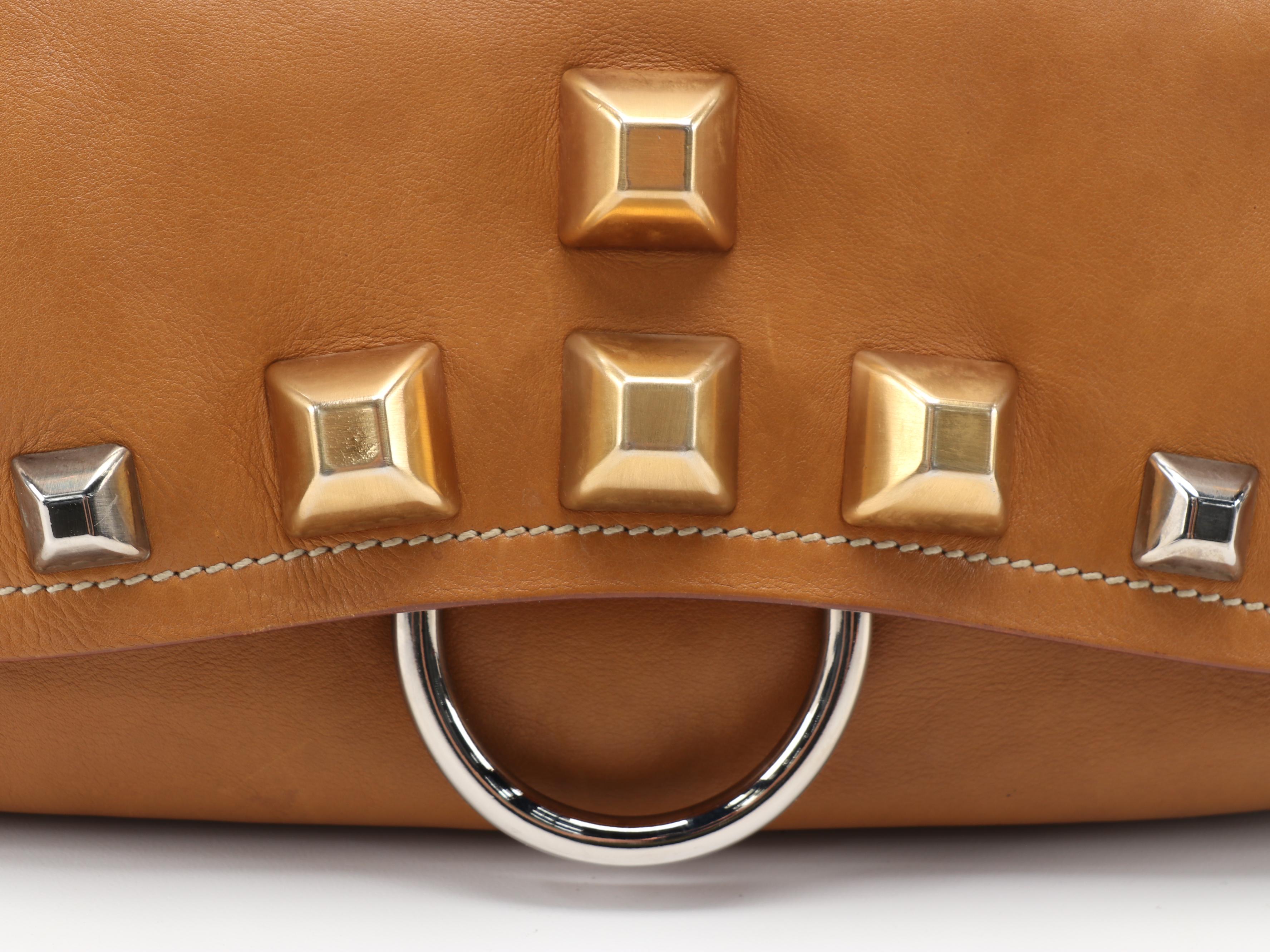 Prada Honey Leather Mixed Metal Studded Baguette