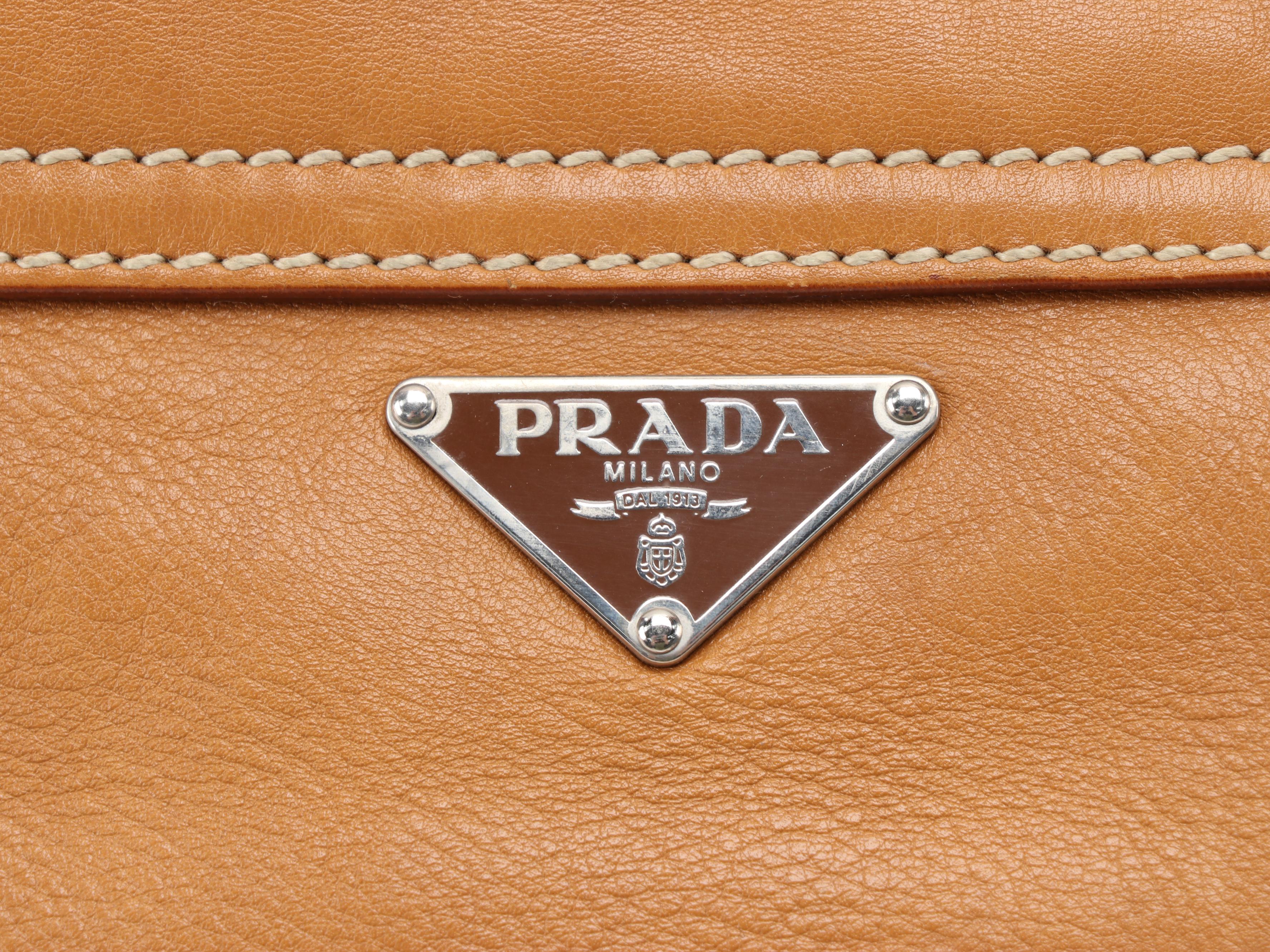 Prada Honey Leather Mixed Metal Studded Baguette