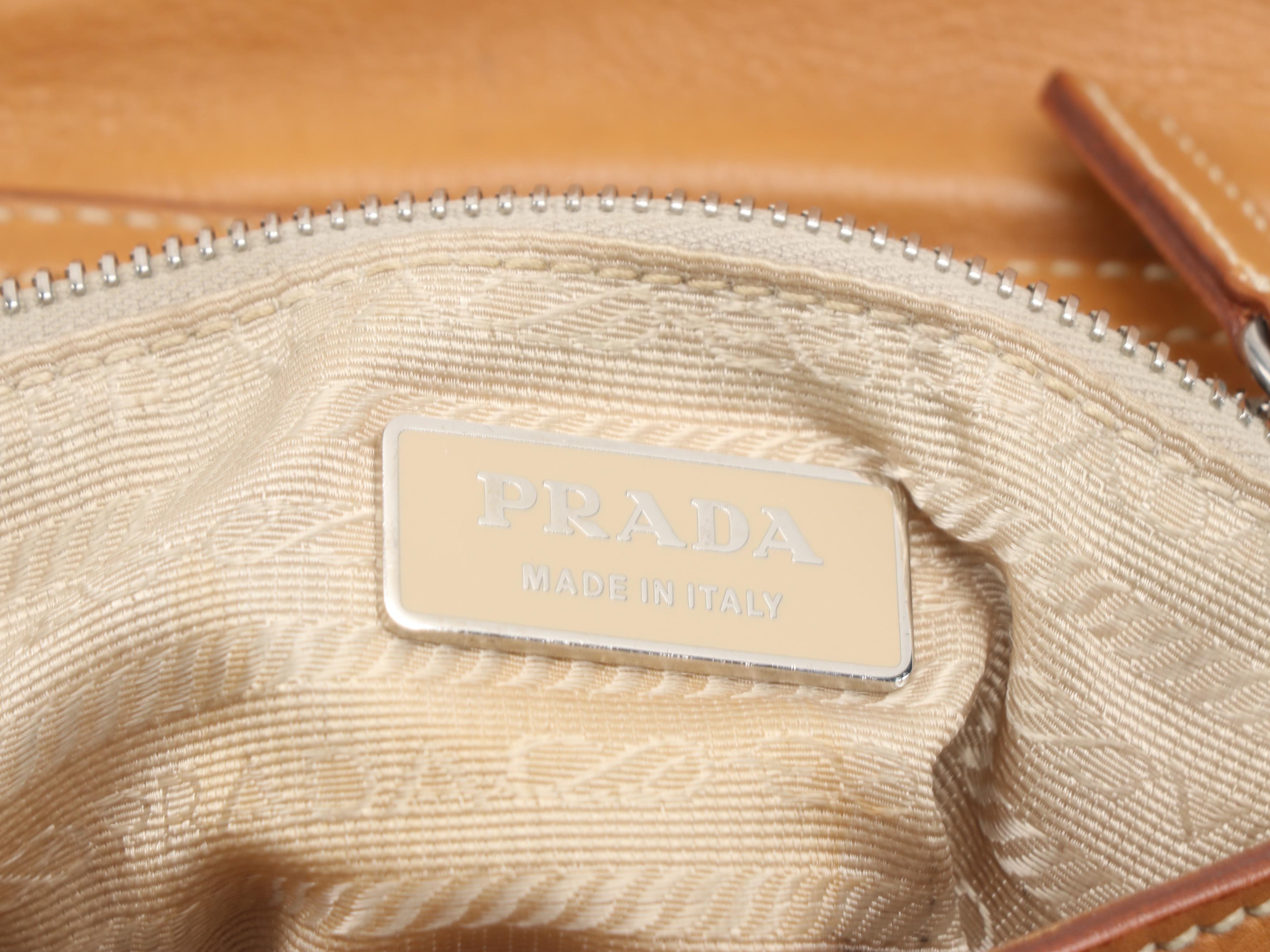 Prada Honey Leather Mixed Metal Studded Baguette