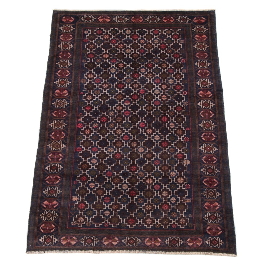 4'11 x 7'8 Hand-Knotted Afghani Baluch Wool Rug