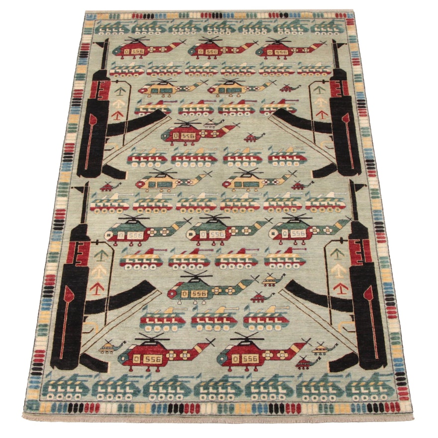 6'6 x 9'11 Hand-Knotted Afghani Wool War Rug