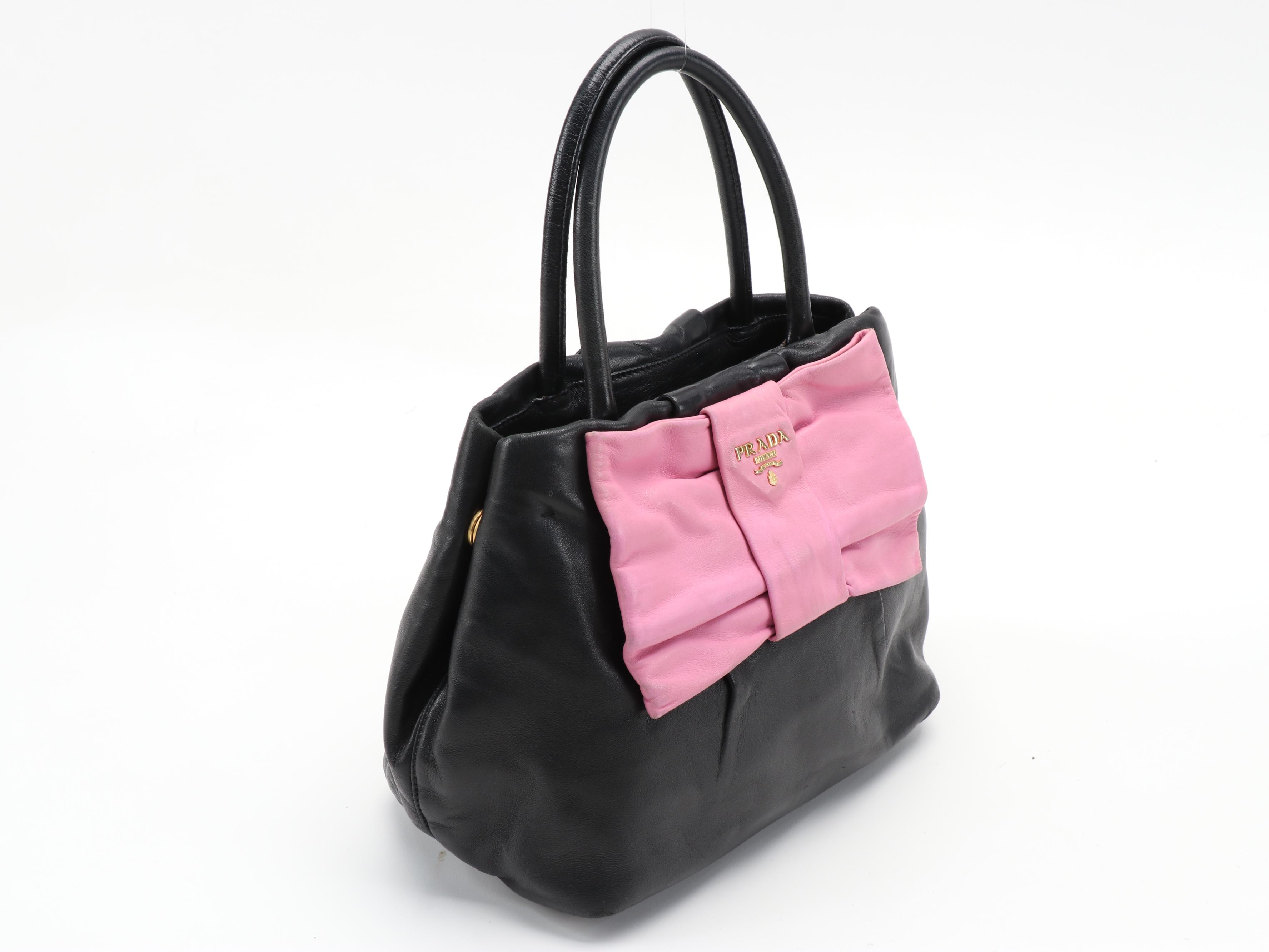 Prada Fiocco Bow Two-Way Satchel in Pink and Black Leather