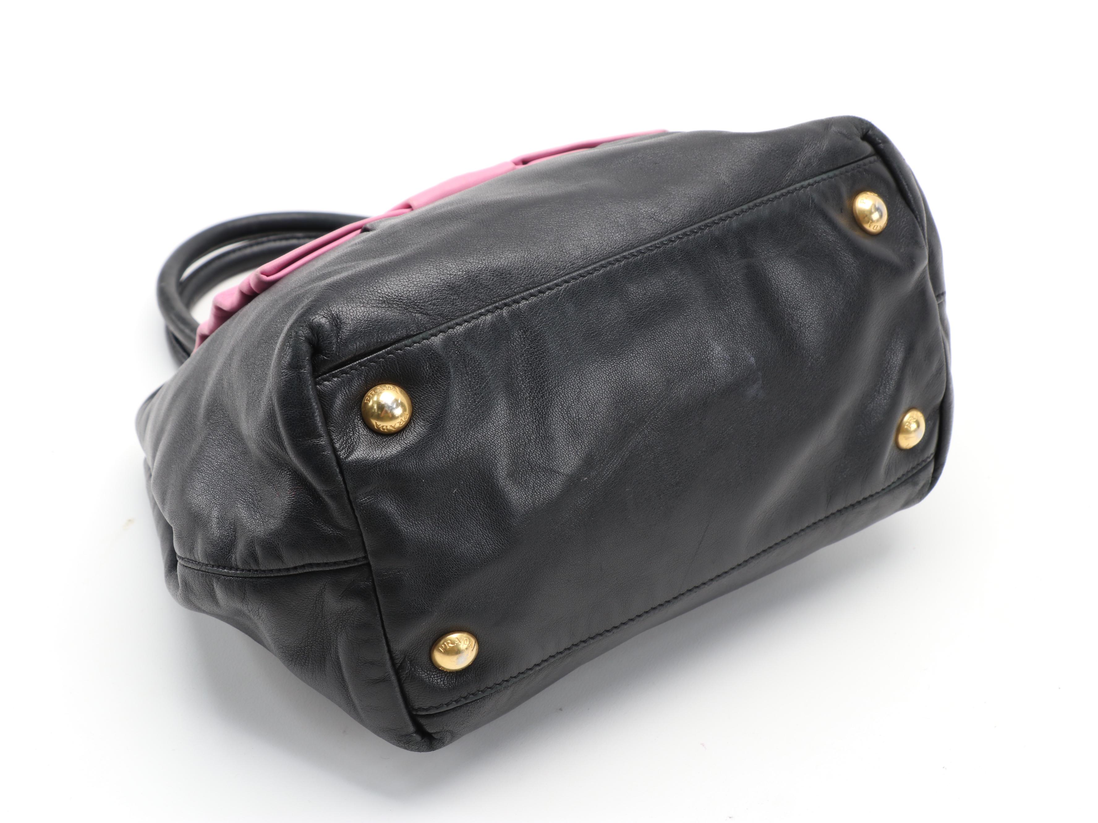 Prada Fiocco Bow Two-Way Satchel in Pink and Black Leather