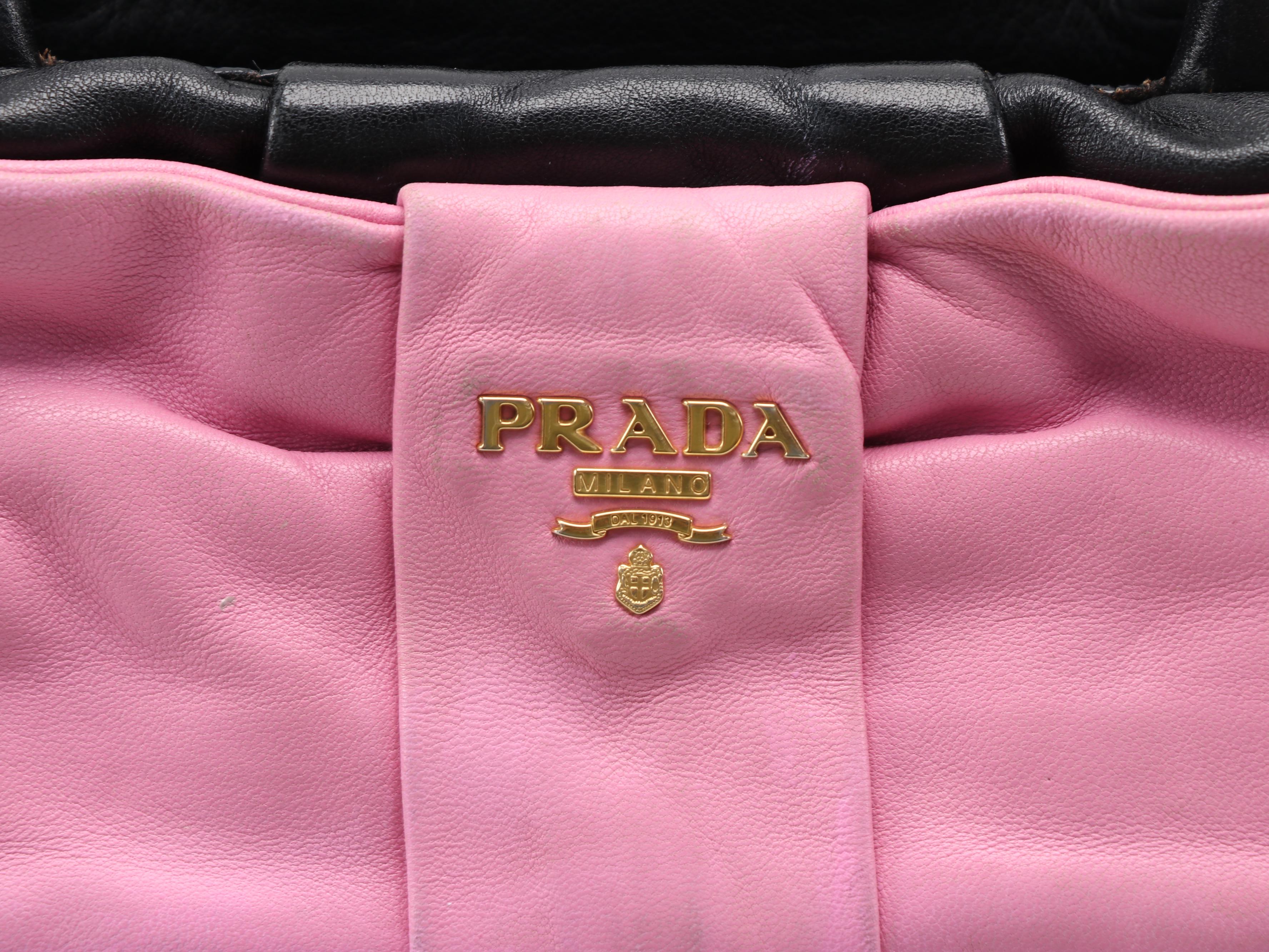 Prada Fiocco Bow Two-Way Satchel in Pink and Black Leather