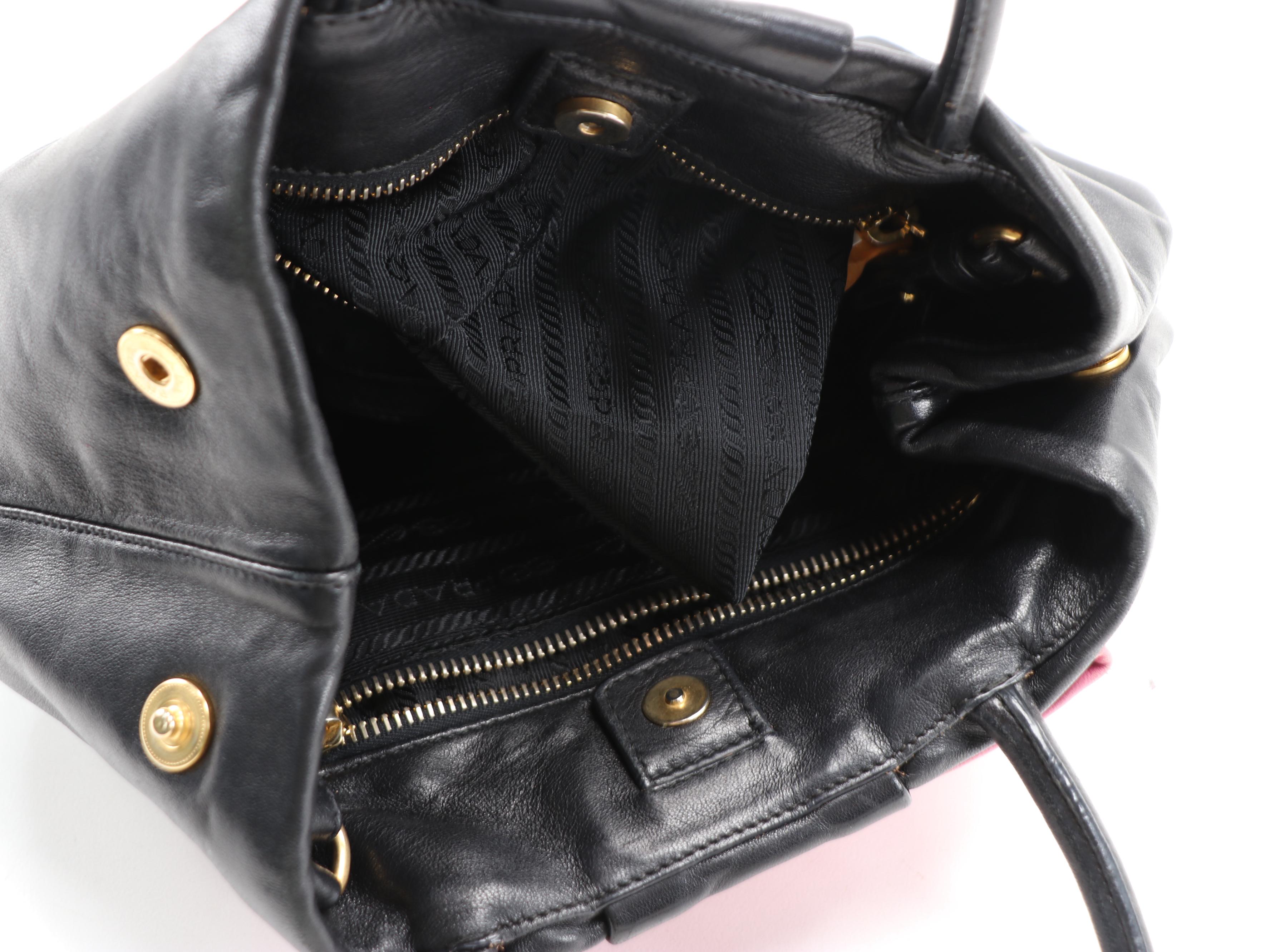 Prada Fiocco Bow Two-Way Satchel in Pink and Black Leather