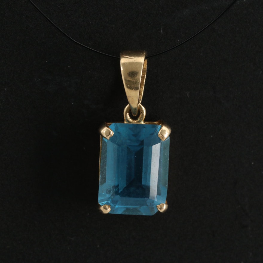 14K Rectangular Topaz Pendant