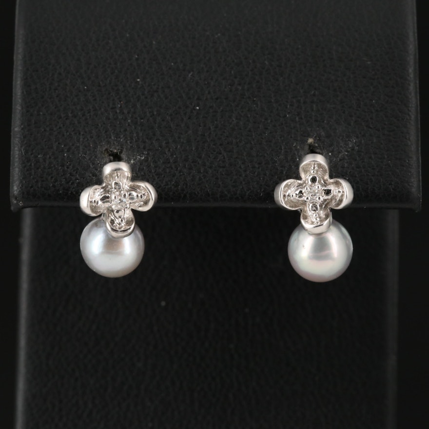 14K Pearl and Diamond Quatrefoil Earrings