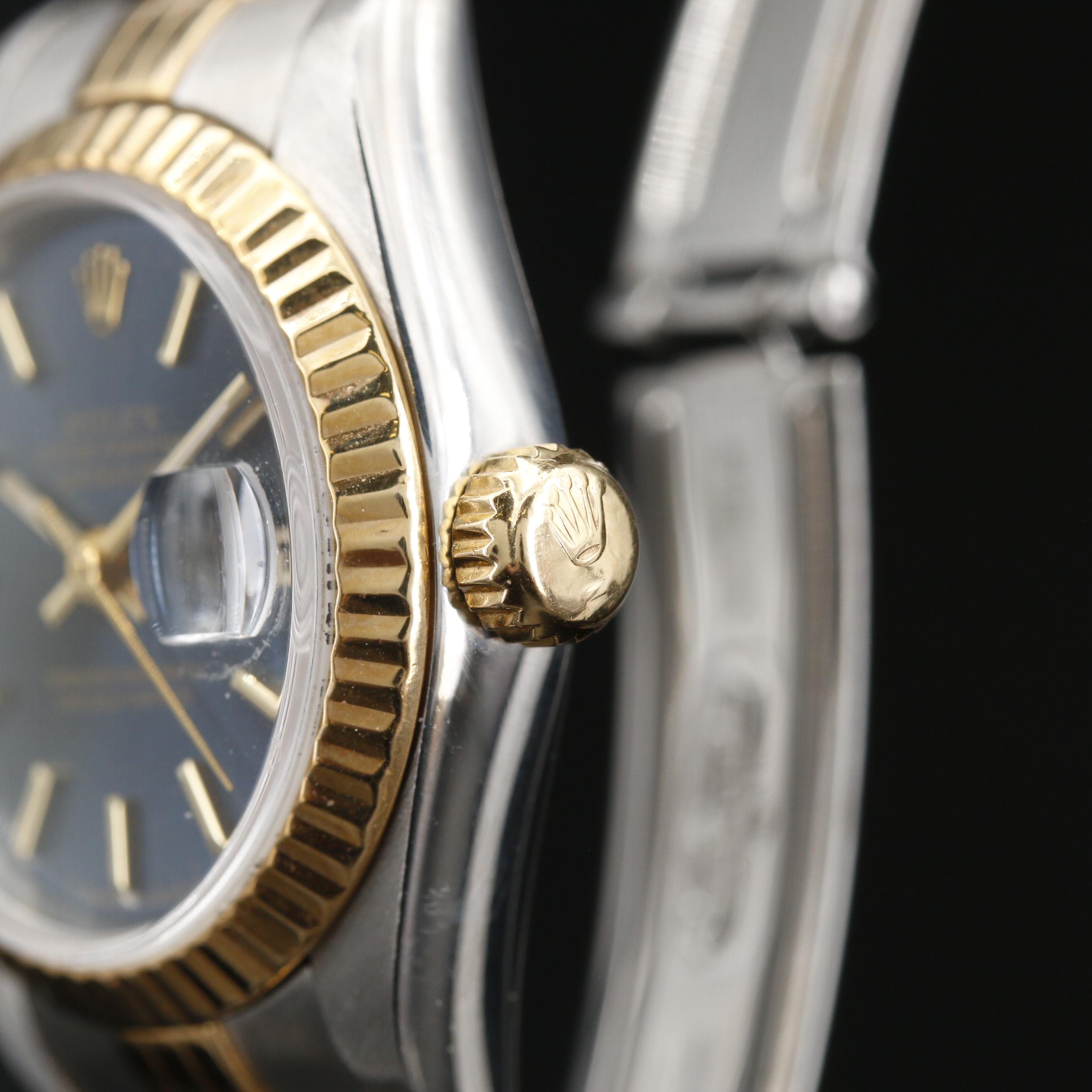 1995 Rolex Datejust 18K and Blue Stick Dial Automatic Watch