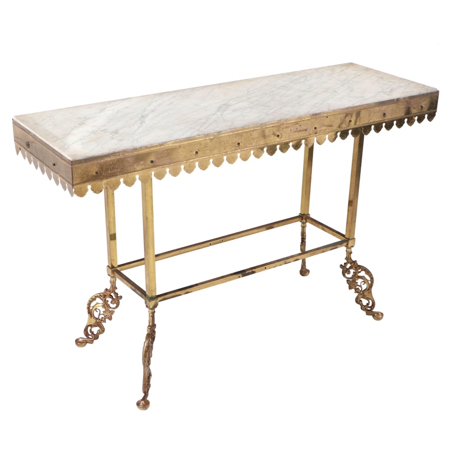 French Brass, Wood and Marble Top Pastry Table, Late 19th/Early 20th Century