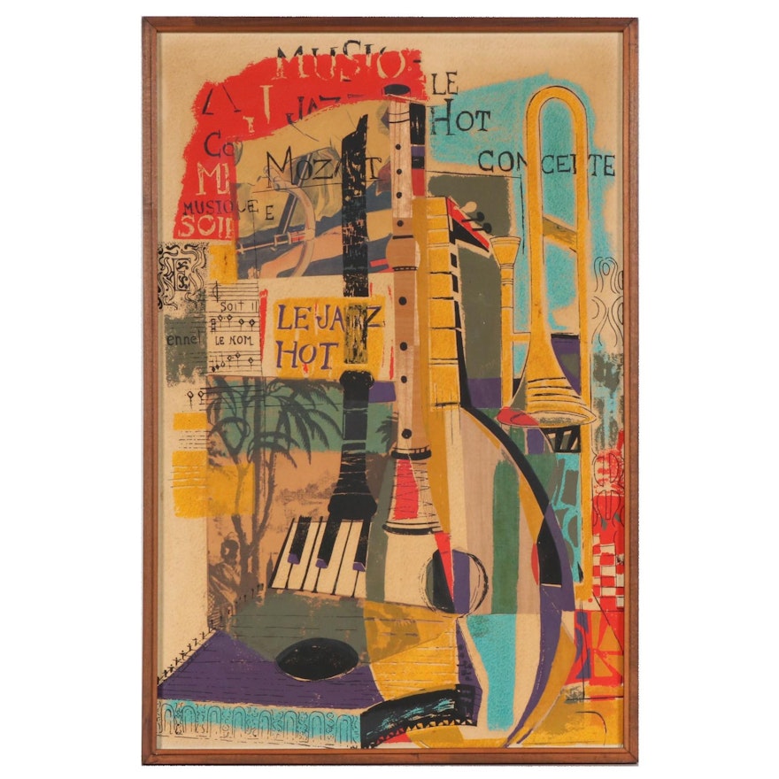 Abstract Mixed Media Assemblage of Hot Jazz Composition, 20th Century