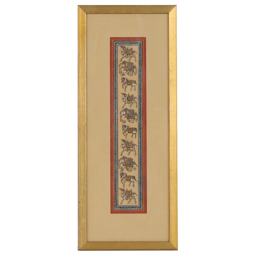 Indo-Persian Style Illuminated Gouache Painting on Fabric