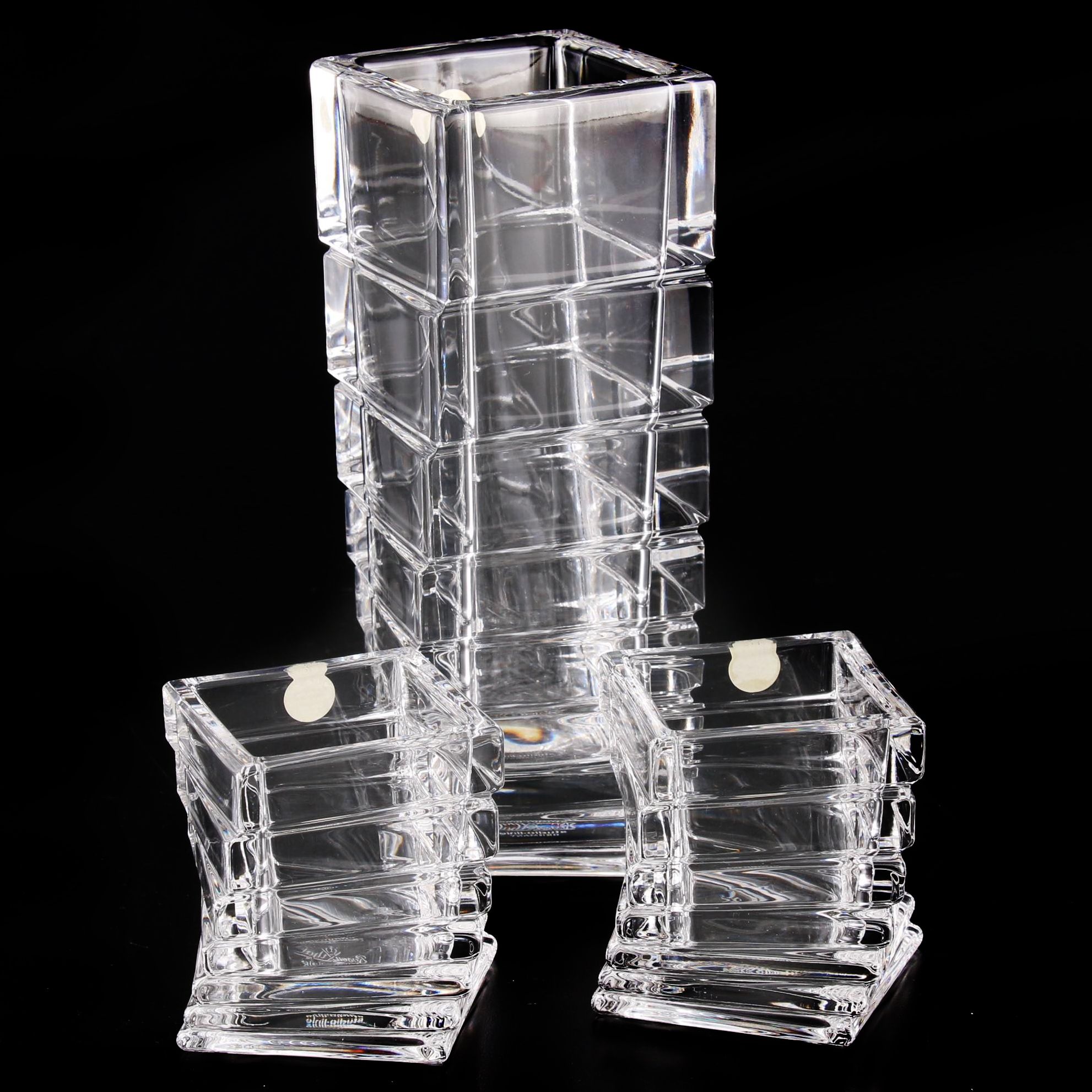 Rosenthal Studio "Turnus" Twisted Square Stacked Crystal Vase Set