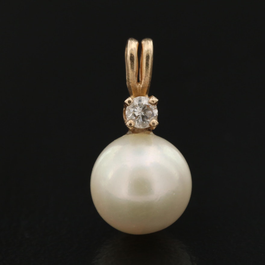 14K Diamond and Pearl Pendant