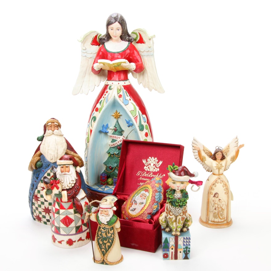 Jim Shore "Santa Claus" and Other Christmas Figurines with G. DeBrekht Box