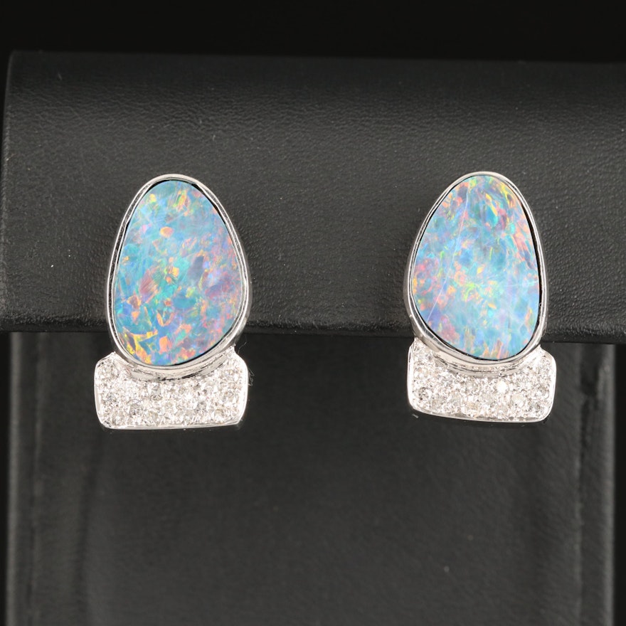 14K Boulder Opal and Diamond Earrings