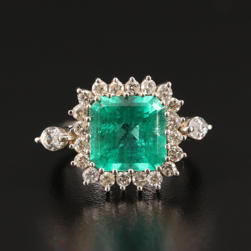 18K 4.19 CT Emerald and 1.03 CTW Diamond Halo Ring with AGL Prestige Report