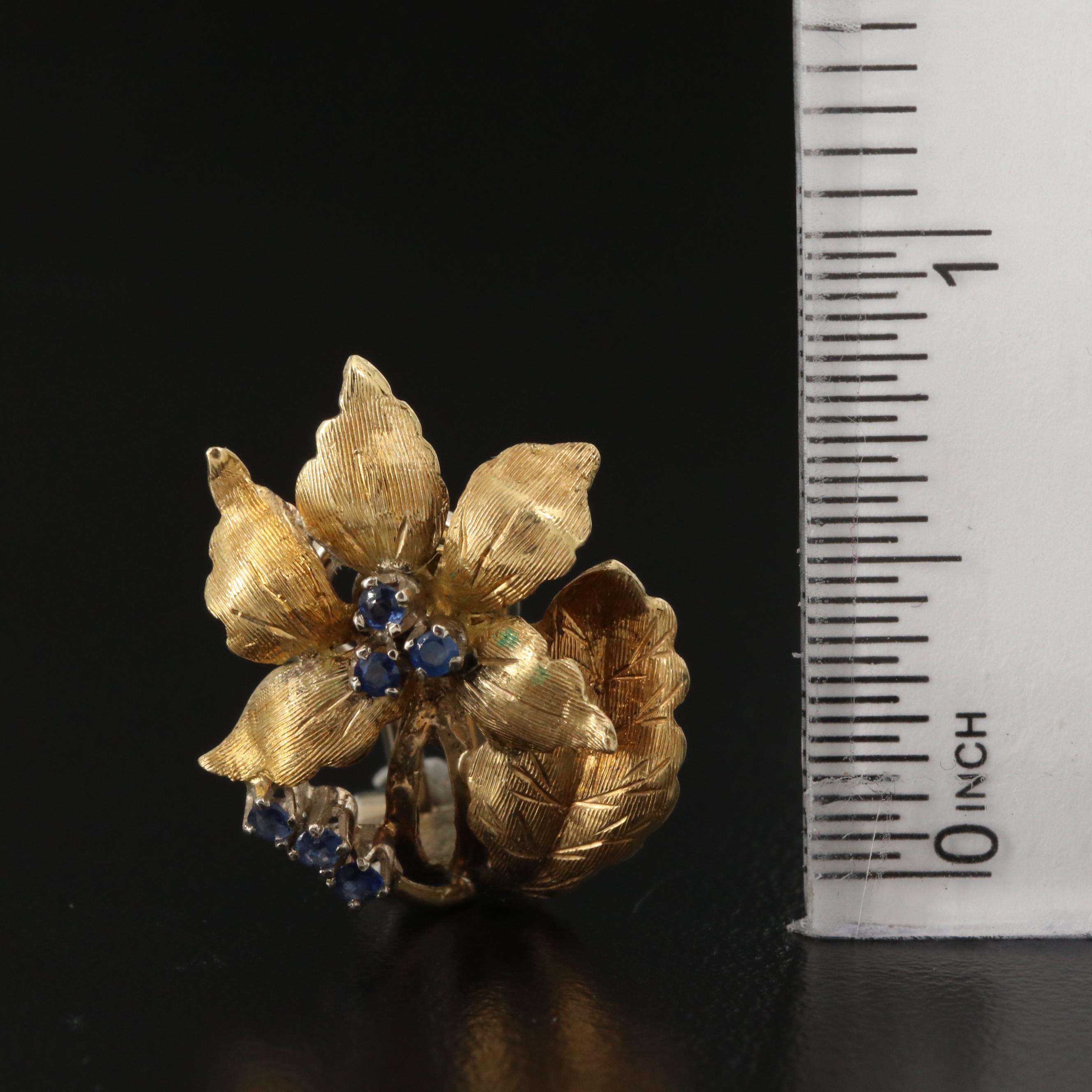18K Flower Motif Clip Earrings with Sapphires