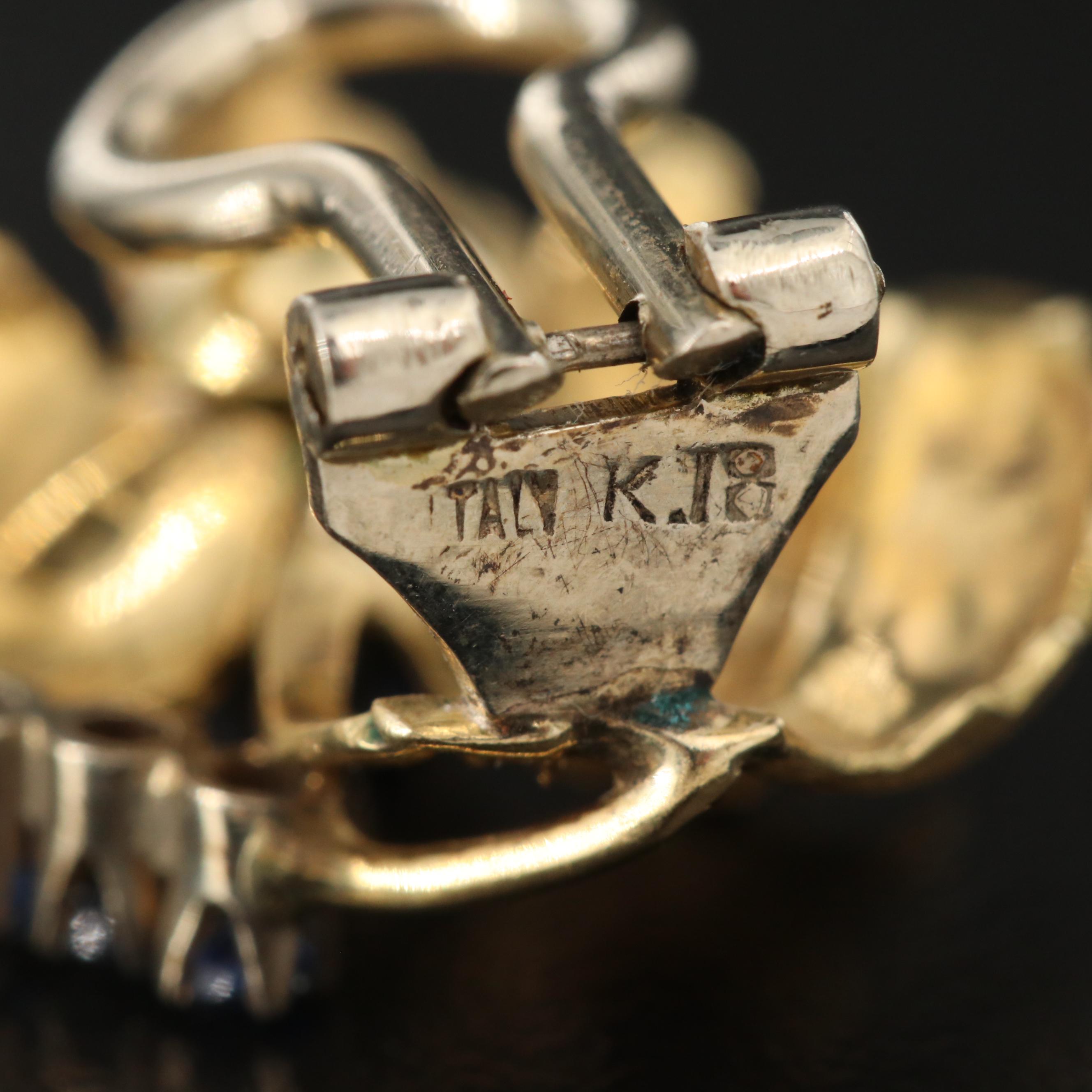 18K Flower Motif Clip Earrings with Sapphires