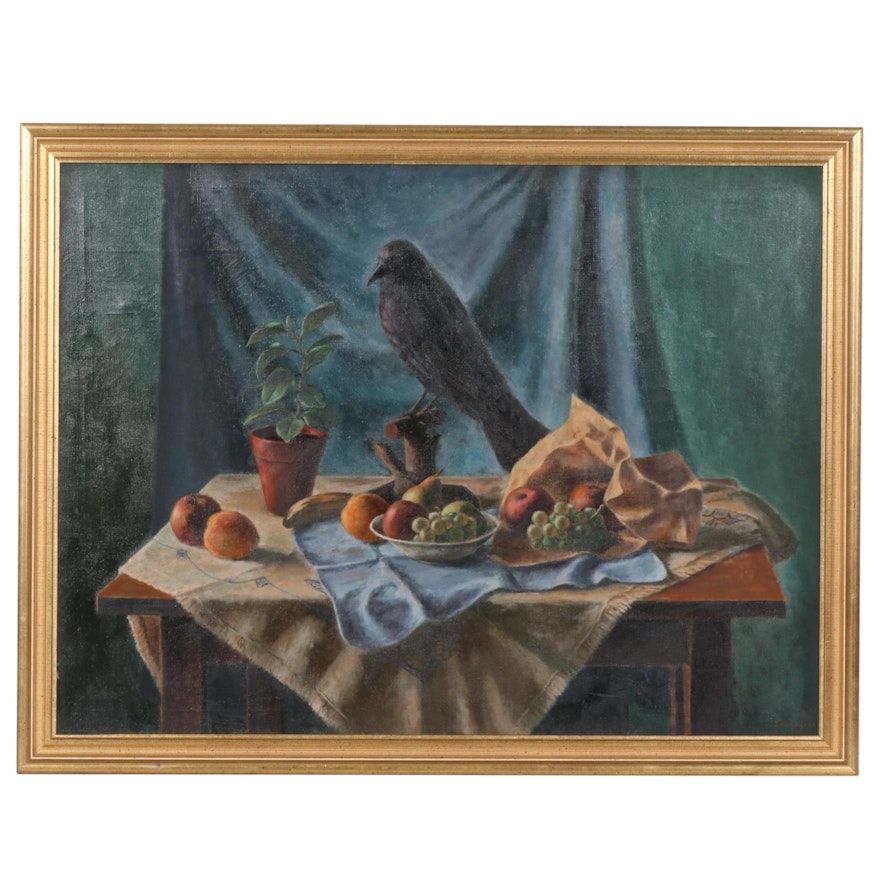Stanley Twardowicz Still Life with Raven Oil Painting
