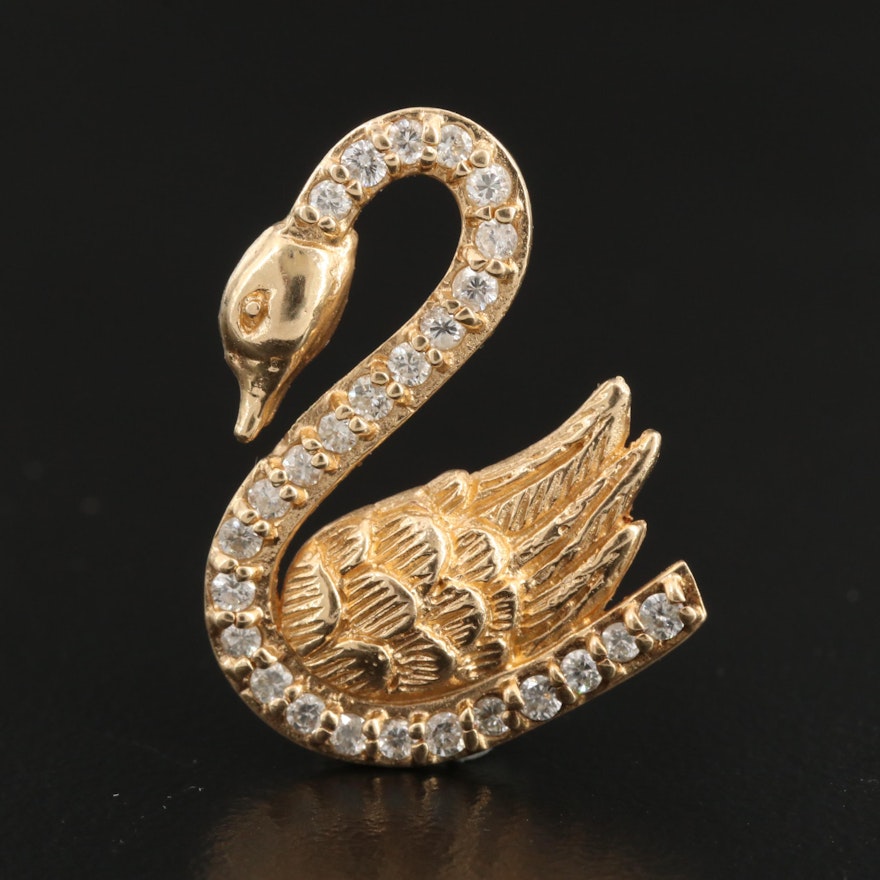 14K Diamond Swan Pendant