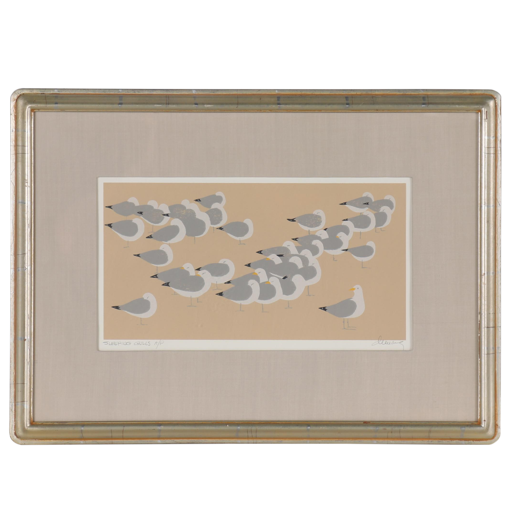 Phyllis DeMong Serigraph "Sleeping Gulls"