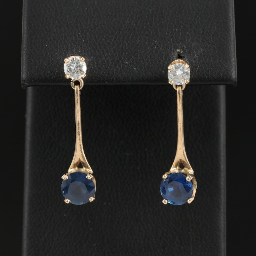 14K Diamond and Sapphire Dangle Earrings