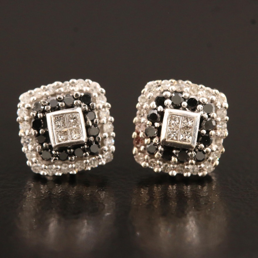 10K Diamond Stud Earrings with Black Diamonds