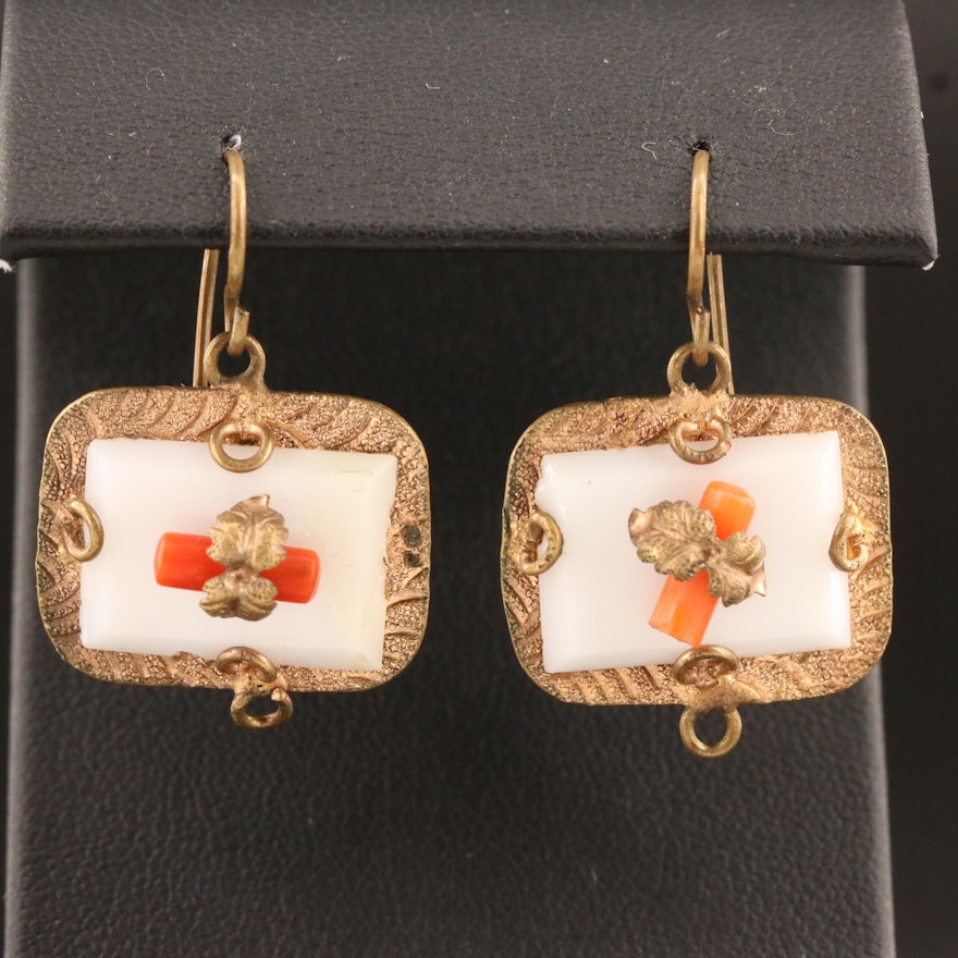 Victorian Branch Coral and Resin Dangle Earrings