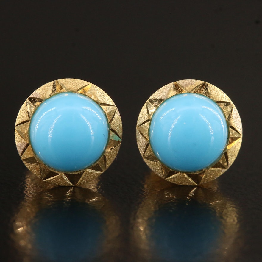 Vintage 18K Round Glass Cabochon Earrings