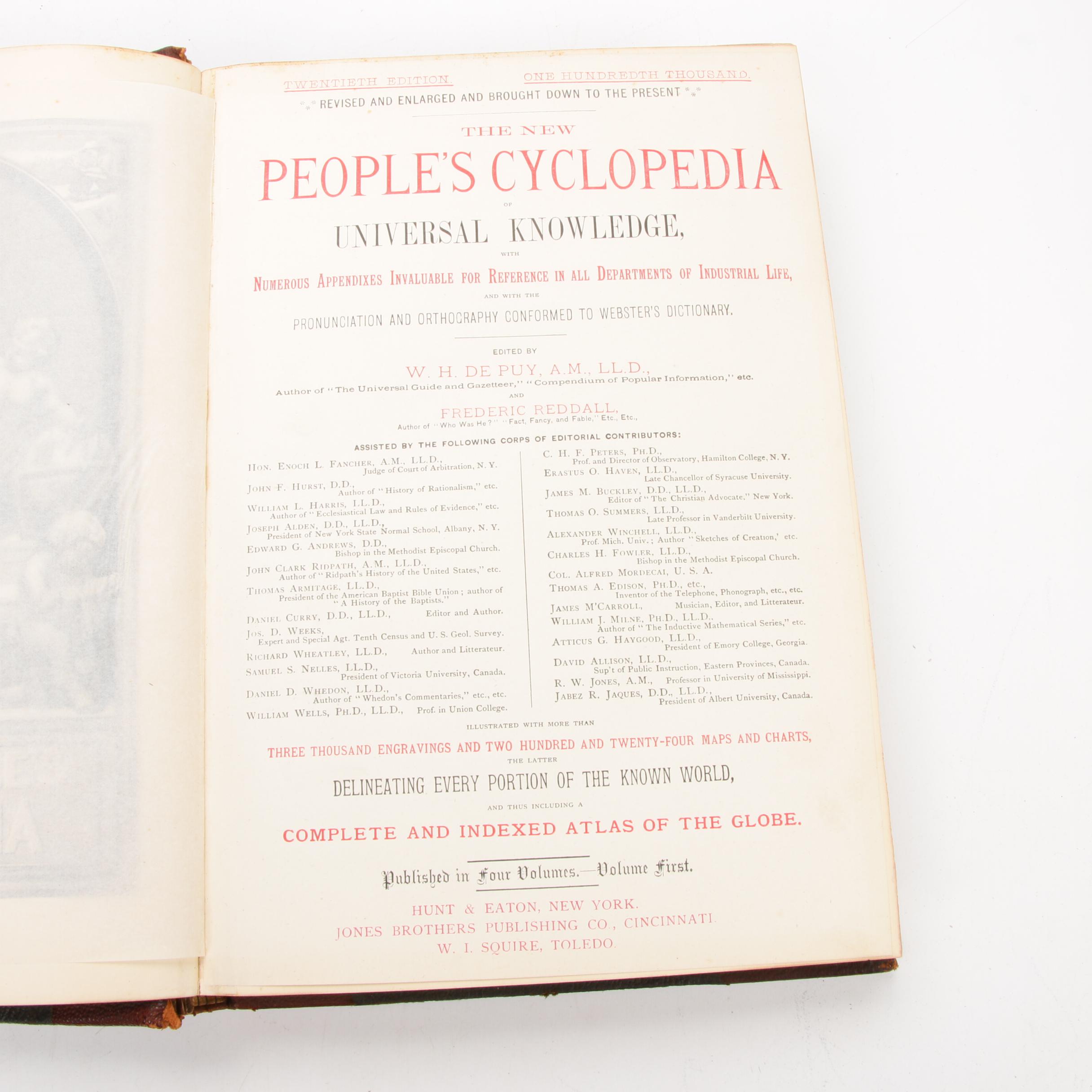 1889 "The New People's Cyclopedia of Universal Knowledge" Four Volume Set