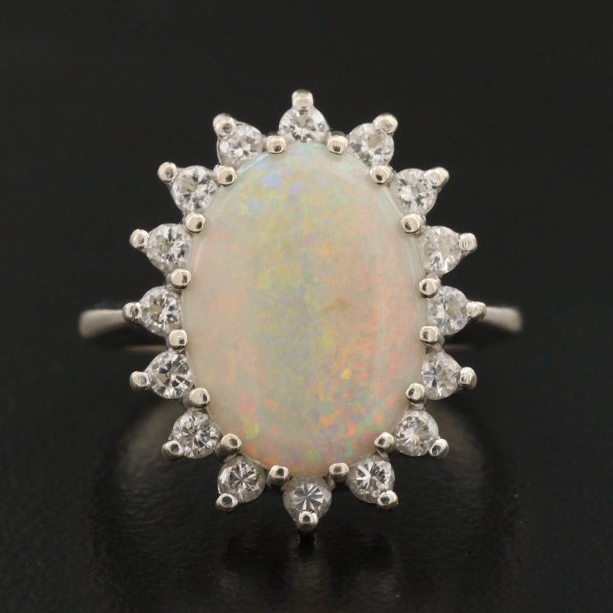 14K Opal and Diamond Halo Ring