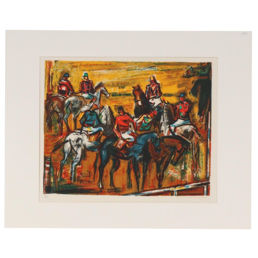 Rodolphe Caillaux Color Lithograph "Horses Before the Race", 20th Century