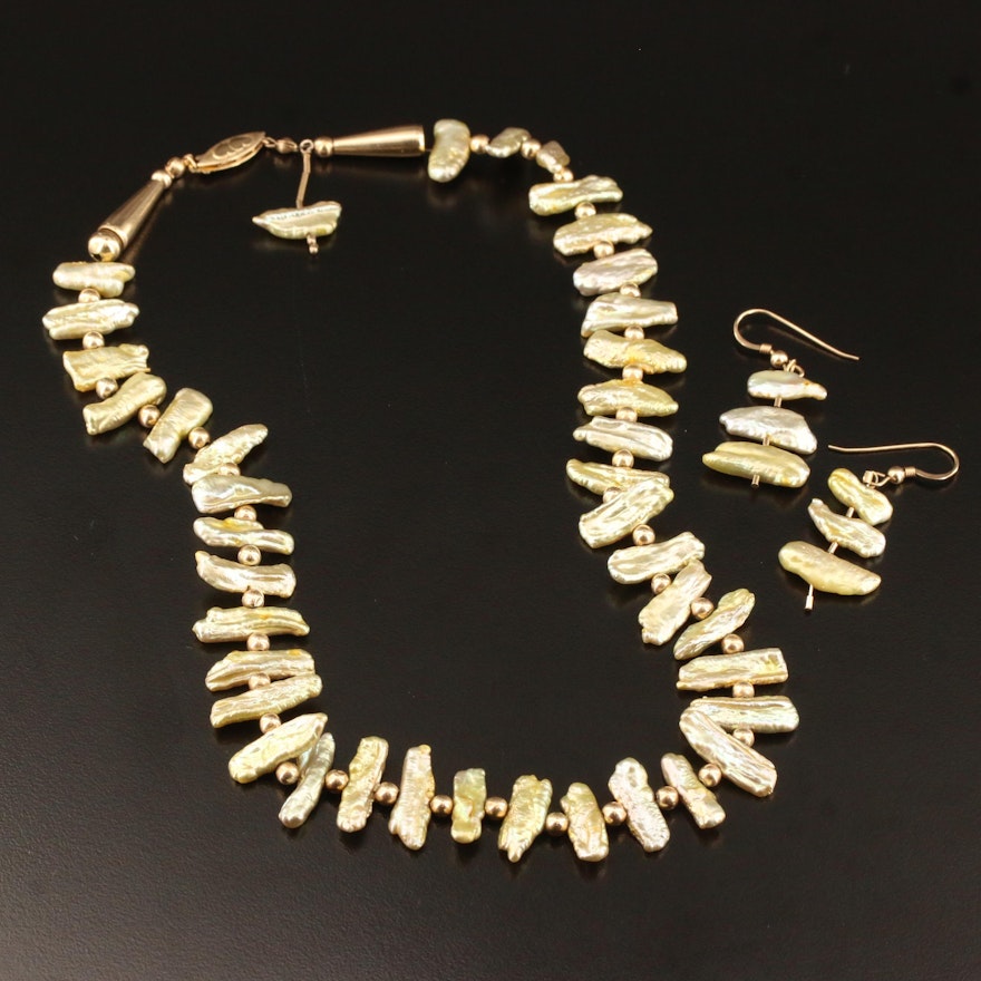 Baroque Pearl Necklace and Earrings with 14K and Gold Filled Components