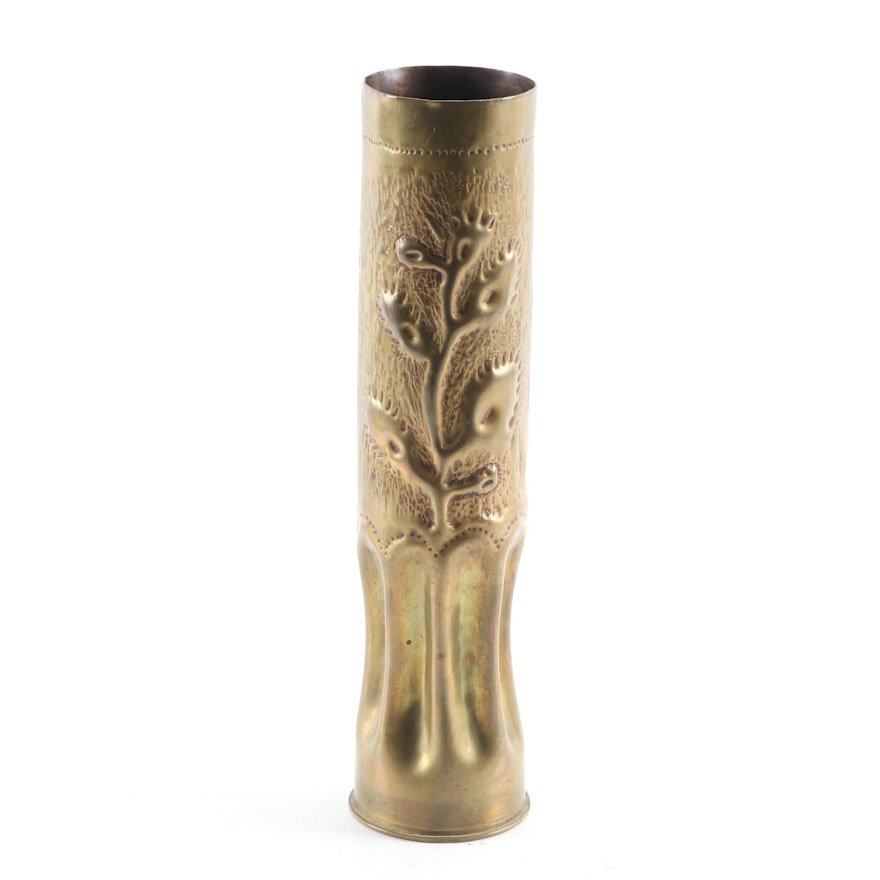 Trench Art Embossed WW1 Artillery Shell, Early 20th Century