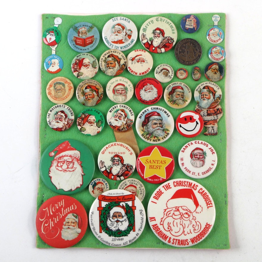 Santa Claus and Merry Christmas Pinbacks, Early to Mid-20th Century