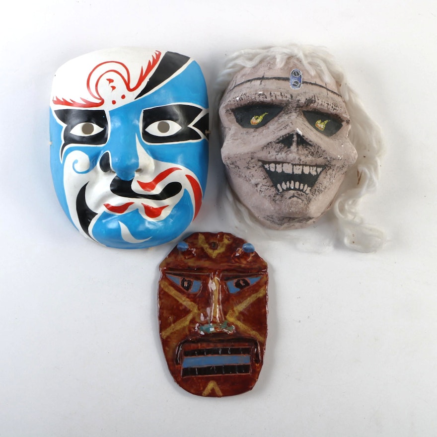 Ceramic and Paper Mache Decorative Wall Masks