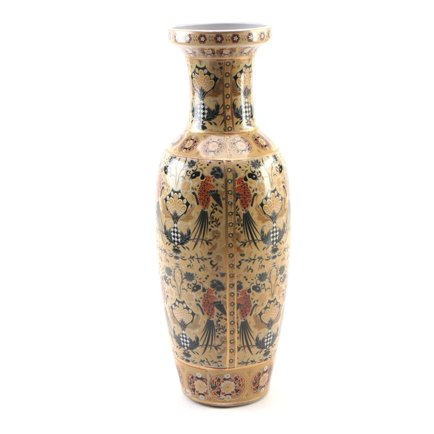 Chinese Ceramic Vase with Birds and Flowers Motif