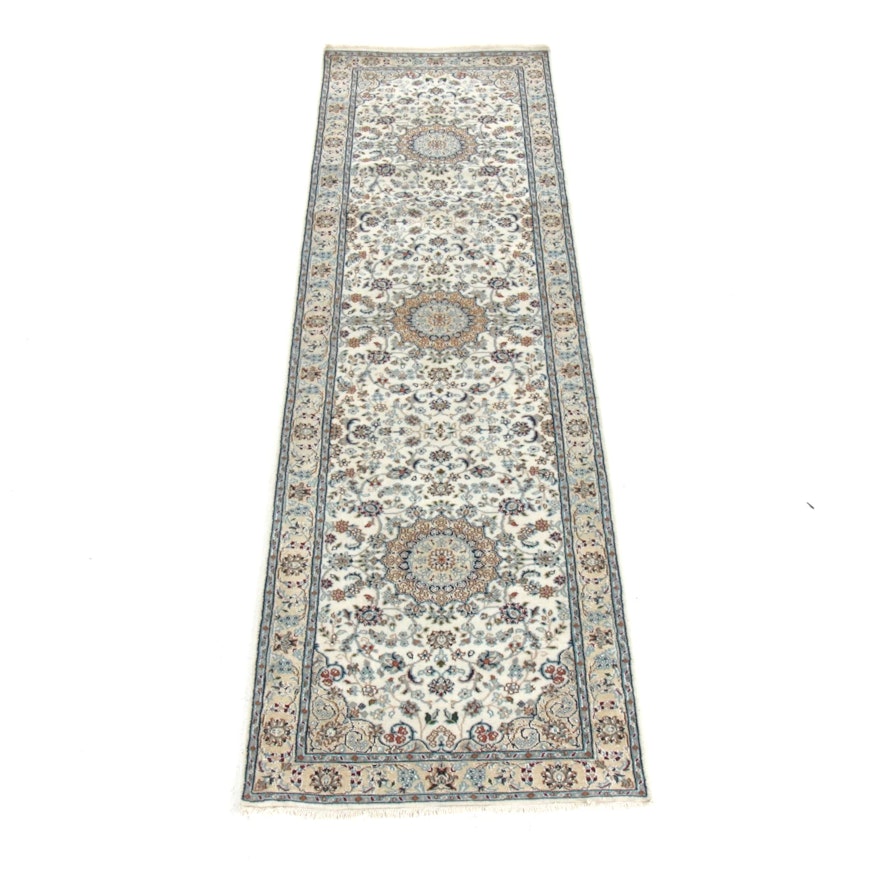 2'10 x 10'3 Hand-Knotted Persian Nain Silk Blend Runner Rug, 2000s