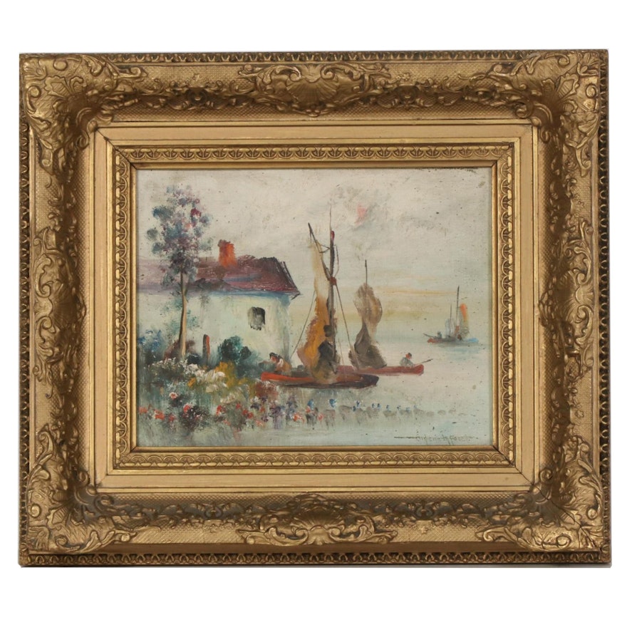 Eugene Foret Impressionist Style Harborscape Oil Painting