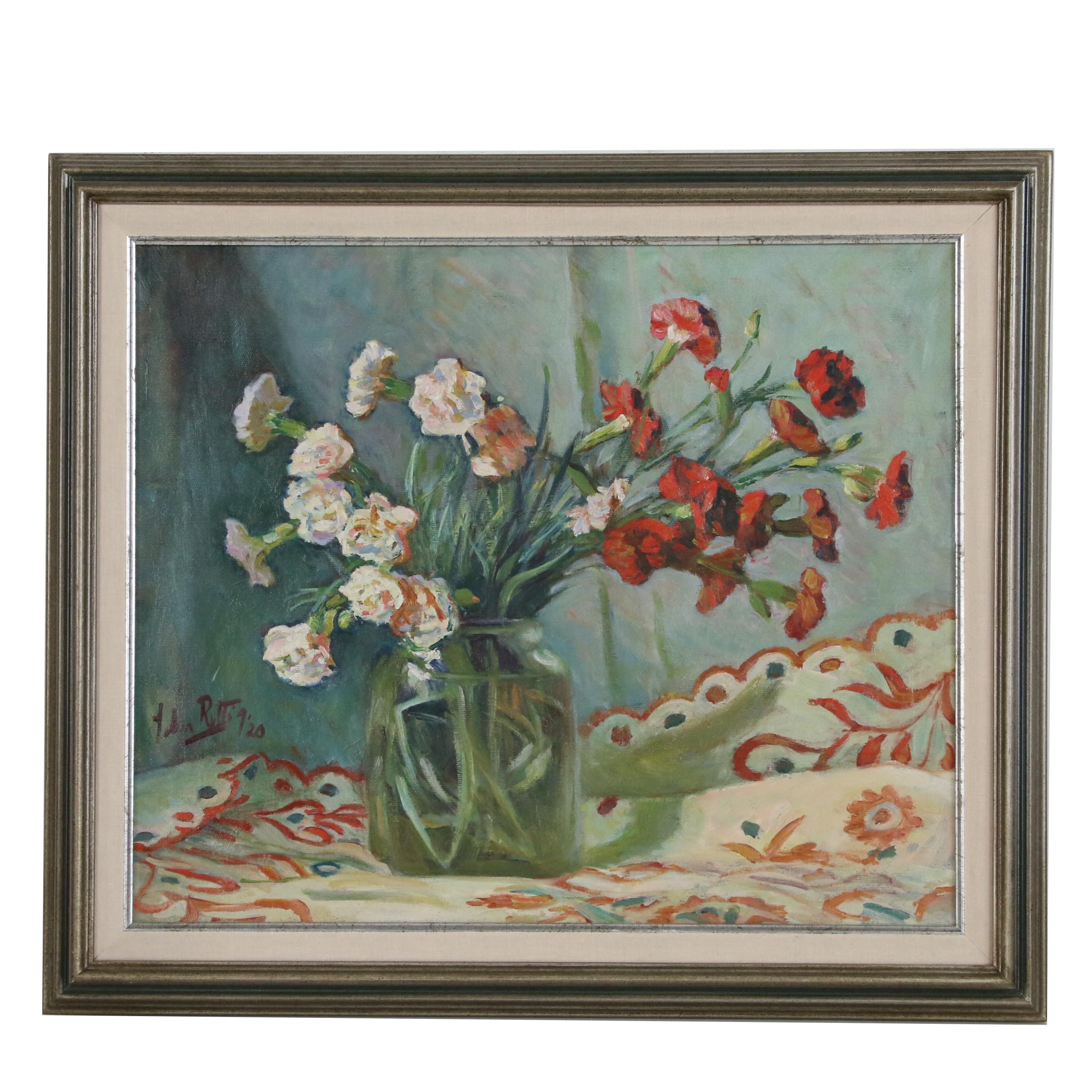 John Rettig Floral Still Life Oil Painting, 1920