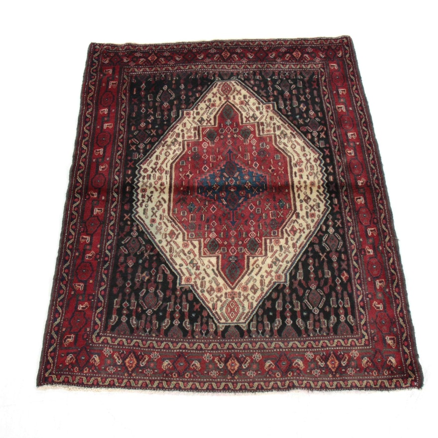 3'11 x 5'0 Hand-Knotted Persian Senneh Bijar Rug, 1960s