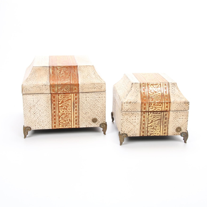 Indian Decorative Footed Nesting Boxes, Contemporary