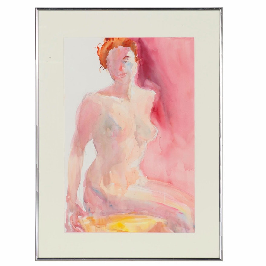 Jacqueline Saunders Figural Watercolor Painting of Female Nude