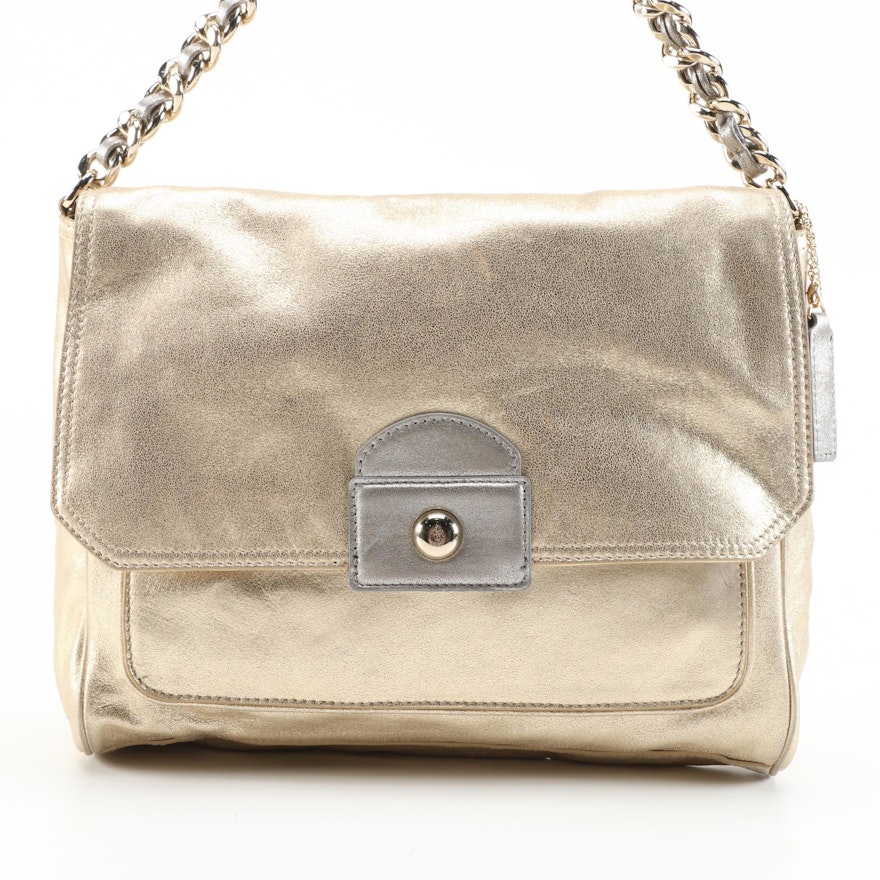 Cole Haan Flap Front Two-Way Shoulder Bag in Metallic Leather