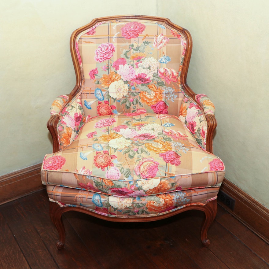 French Provincial Carved Wood Armchair with Down Seat