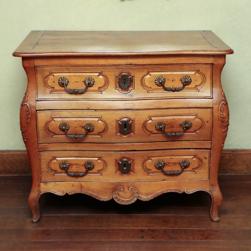 Provincial Louis XV Style Handcrafted Three-Drawer Commode, 19th Century