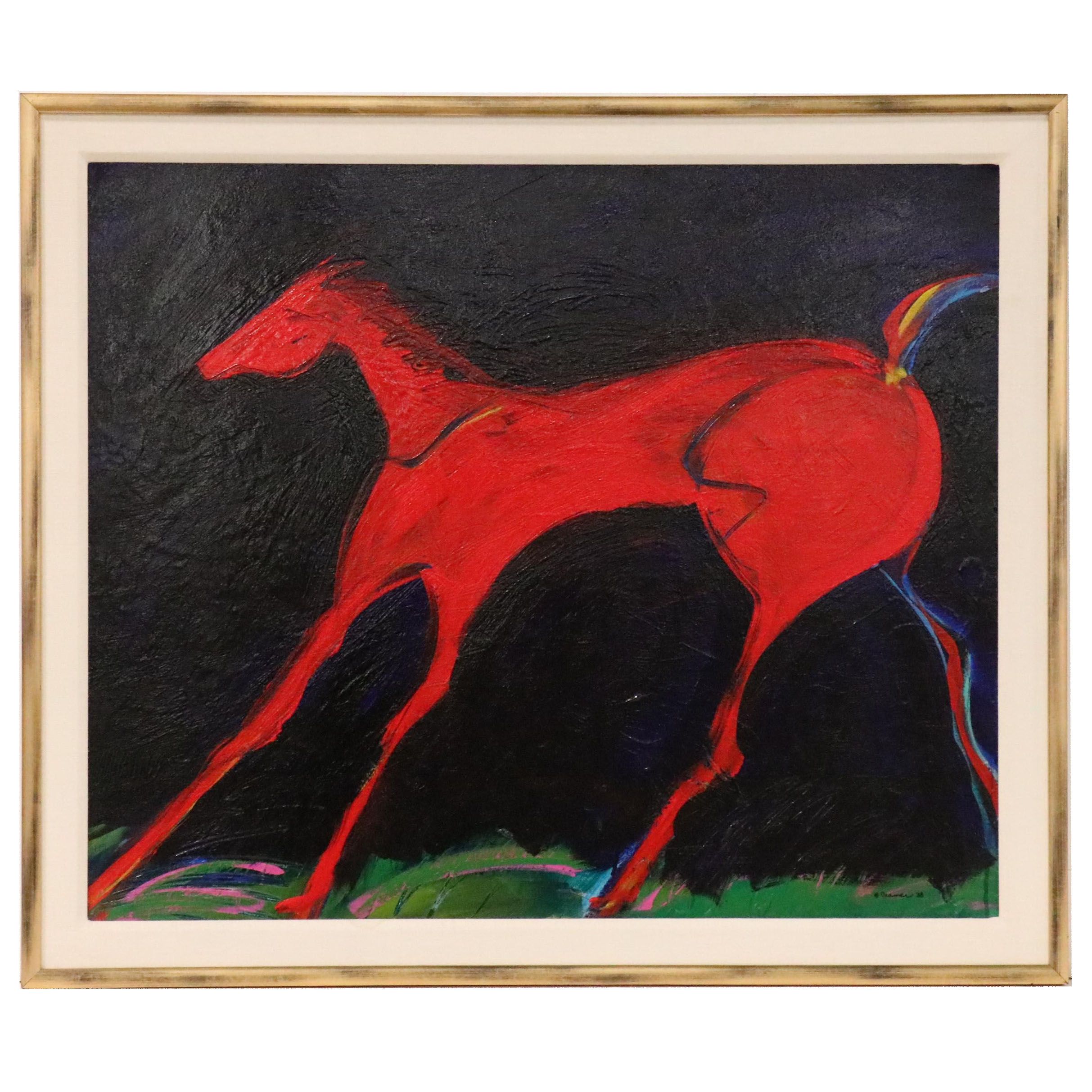 Patti Cramer Abstract Acrylic Painting of Horse "Hot to Trot!"