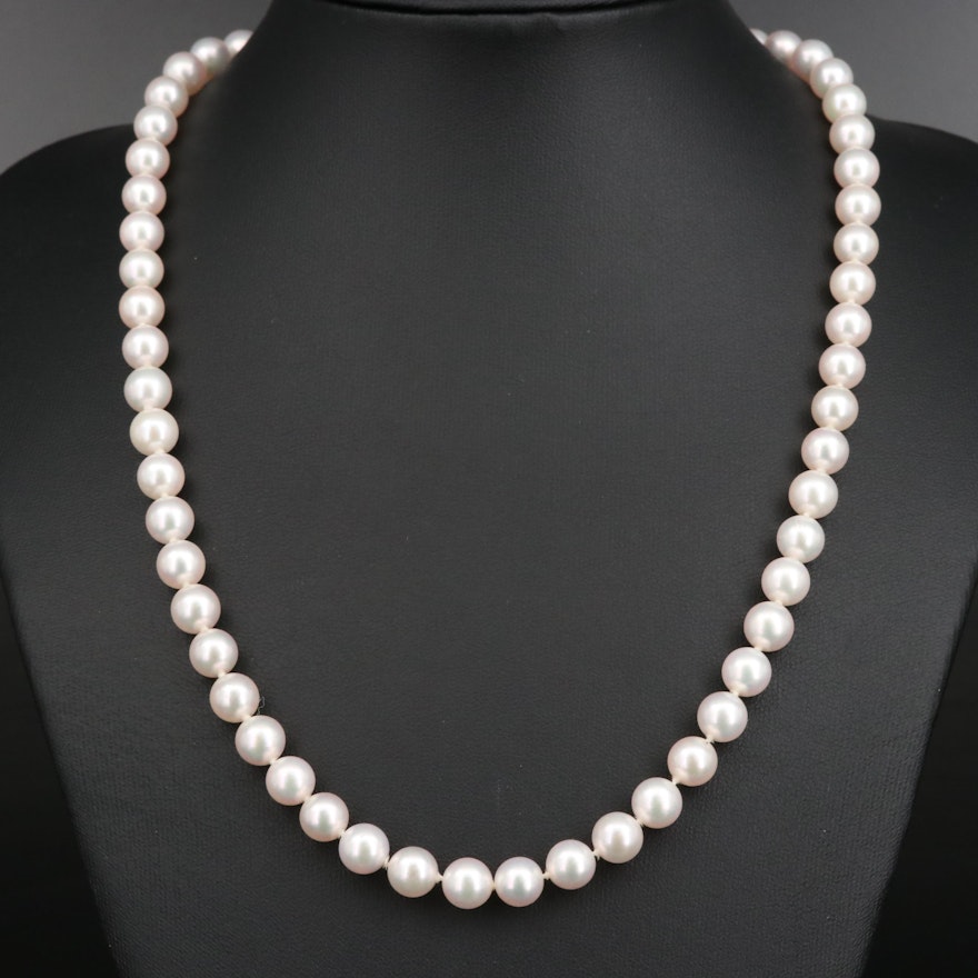 Mikimoto Hand Knotted Pearl Strand Necklace with 18K Clasp